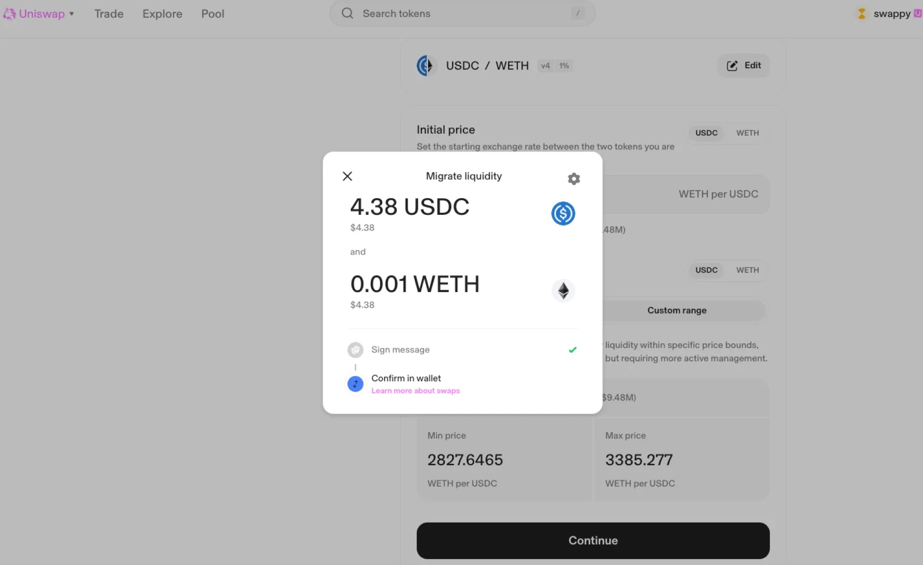 انتقال نقدینگی از یونی سواپ V2 به V3